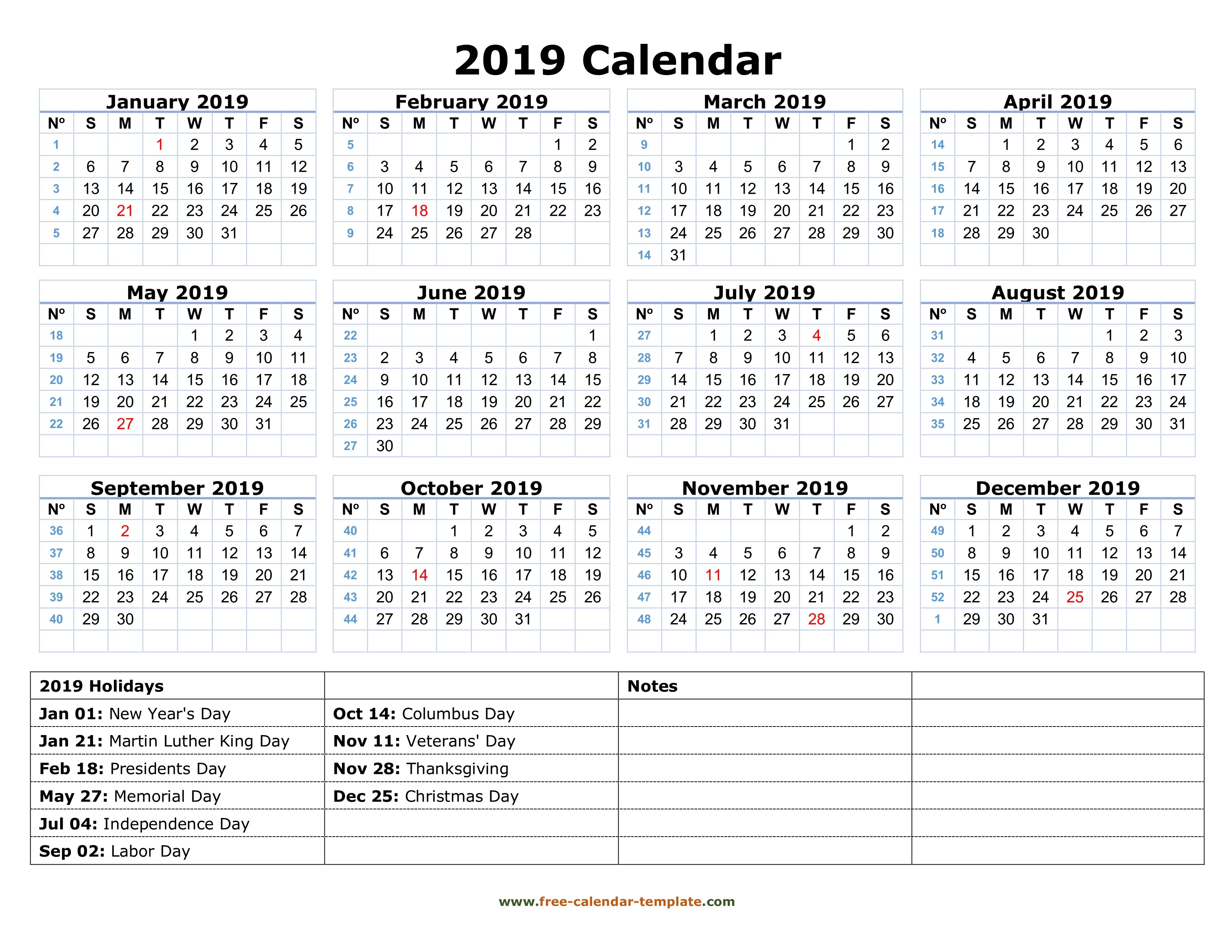 2019-2019 Printable Calendar Printable Yearly Calendar 2019
