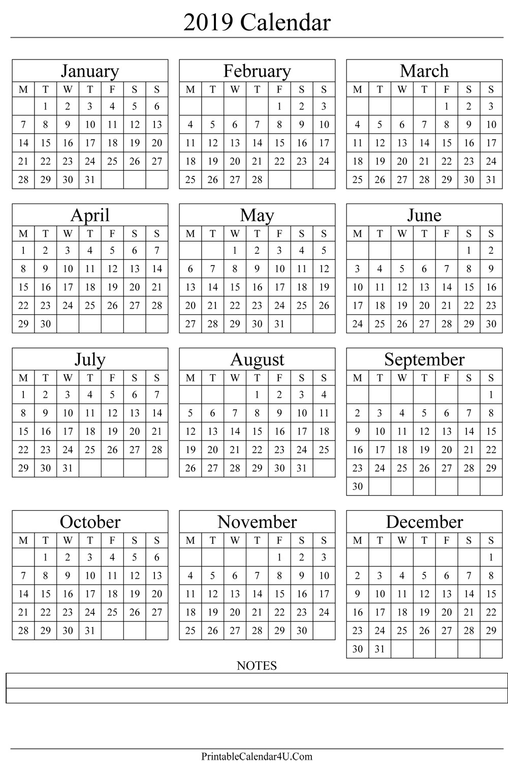 2019 and 2019 Calendar Printable Free Annual Calendar 2019 Portrait Printable Calendar 2017