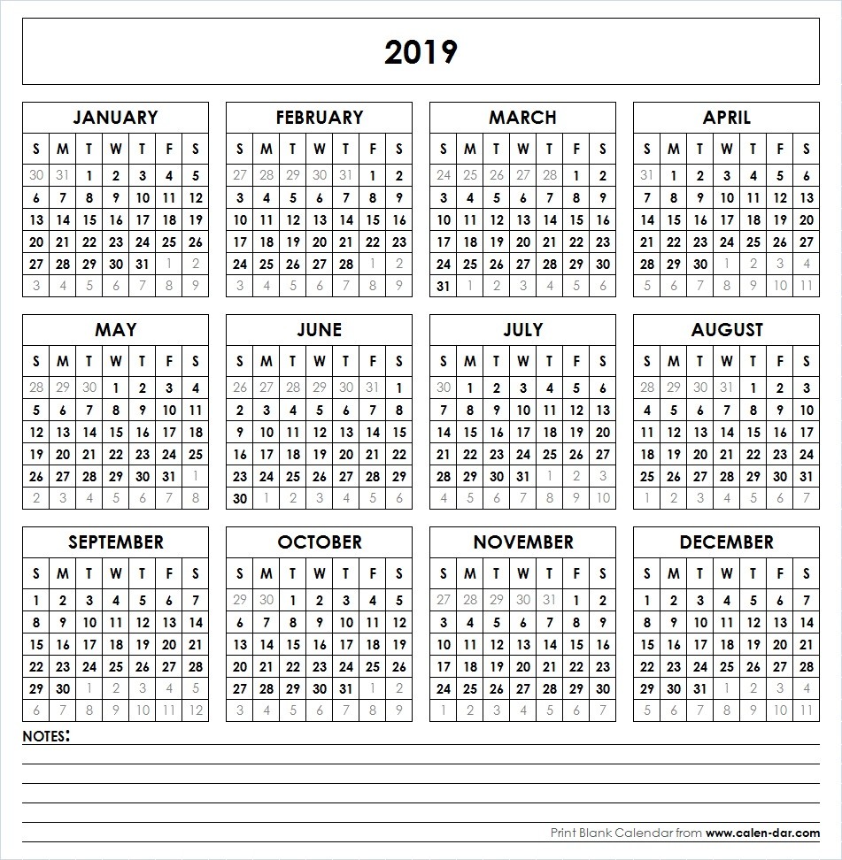 2019 Blank Printable Calendars Blank 2019 Calendar