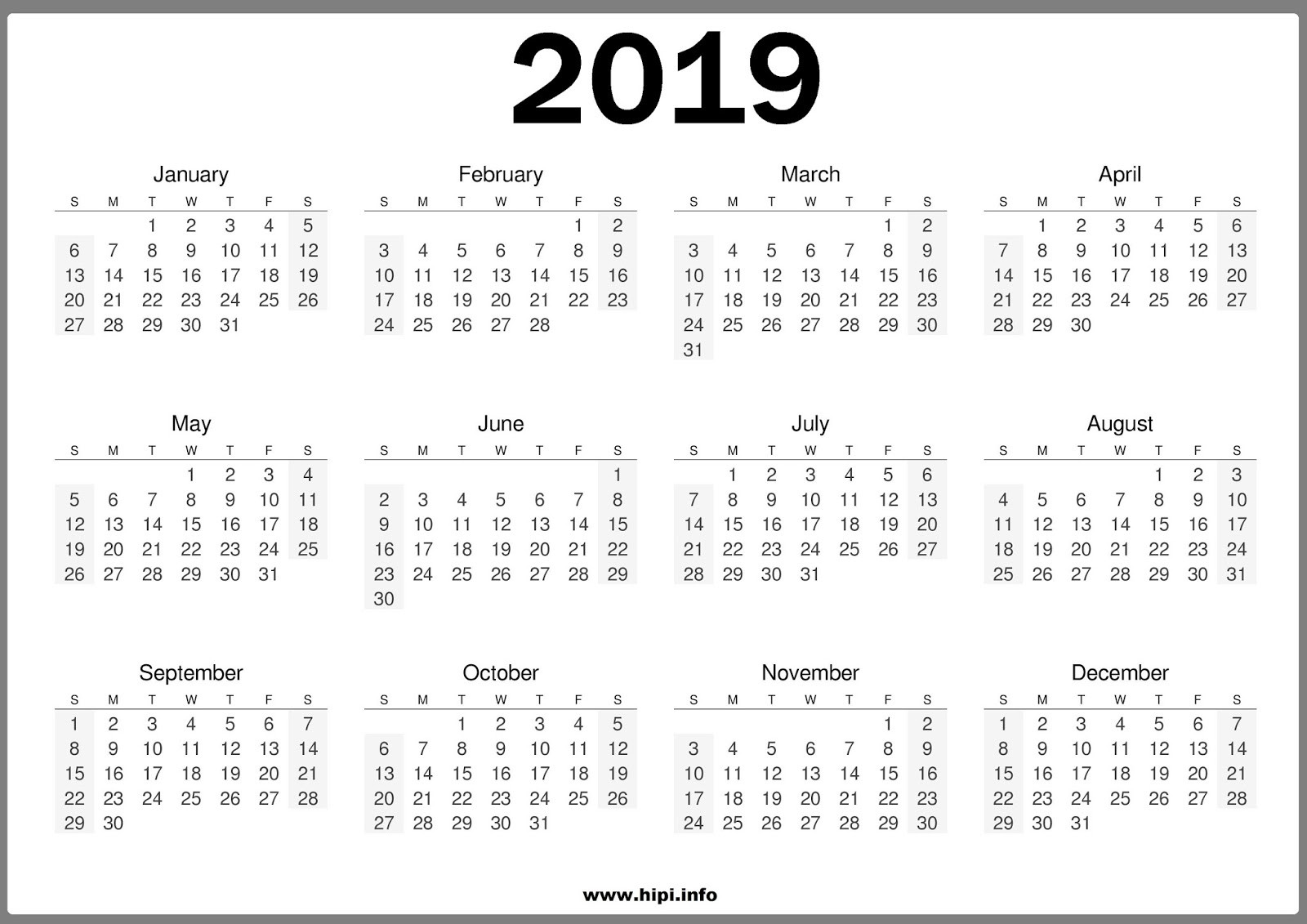 best of 2019 calendar printable one page free printable