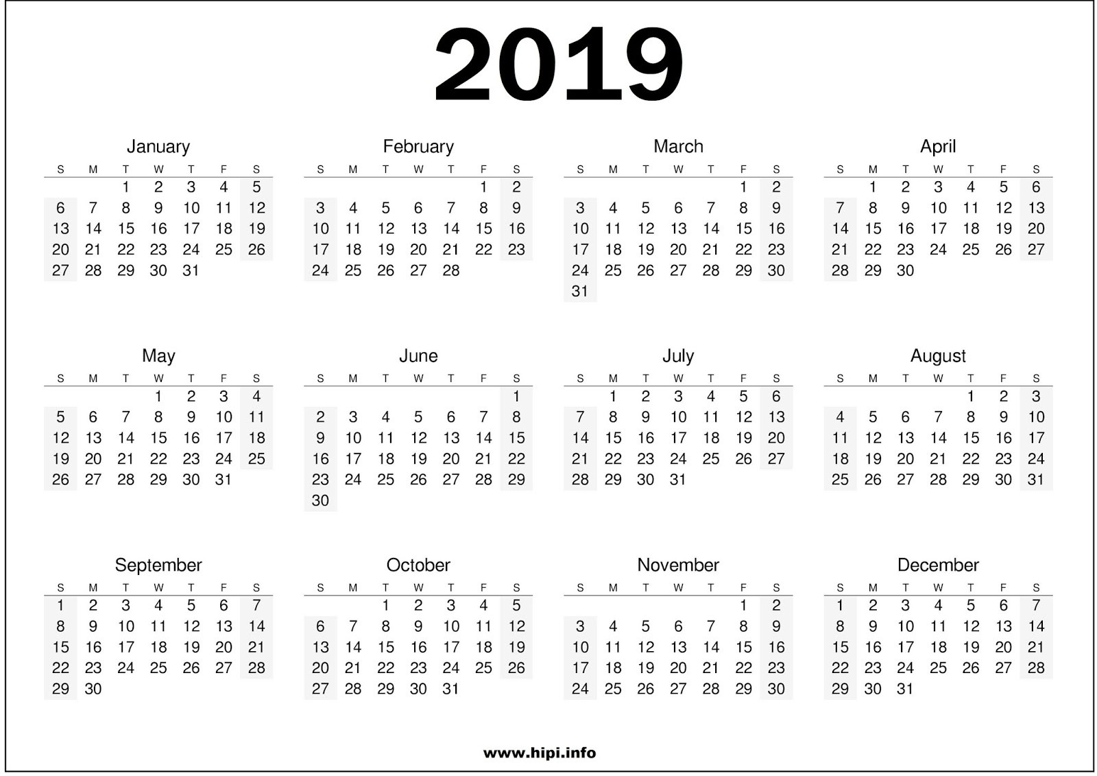 2019 calendar printable free free 75