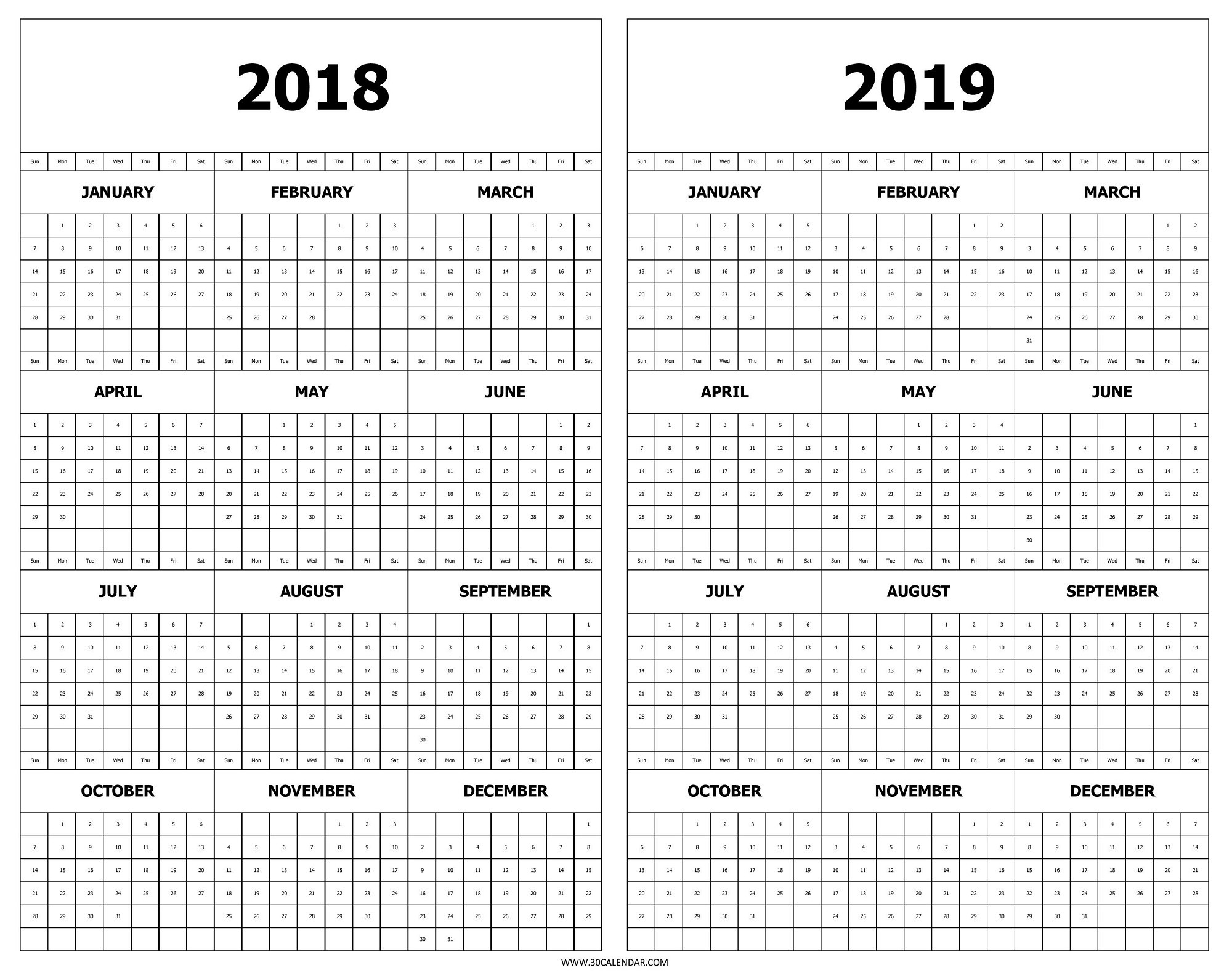 calendar 2018 2019 printable