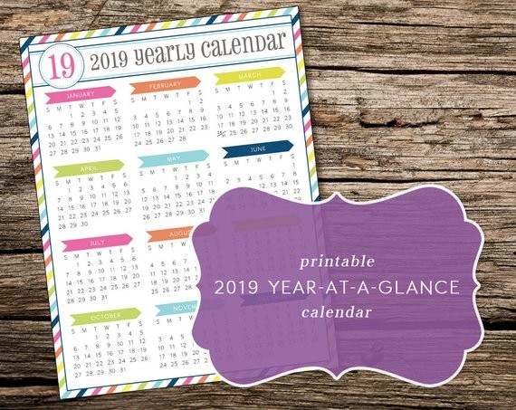 printable 2019 year at a glance calendar