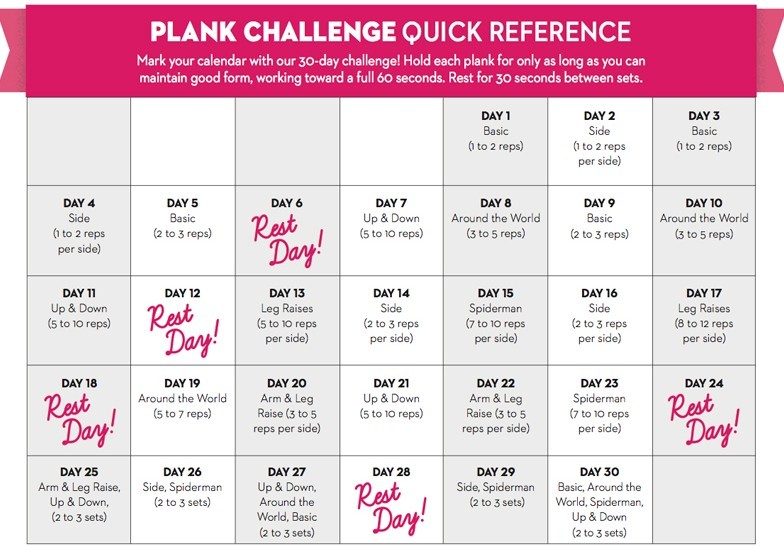 plank challenge 30 day calendar printable