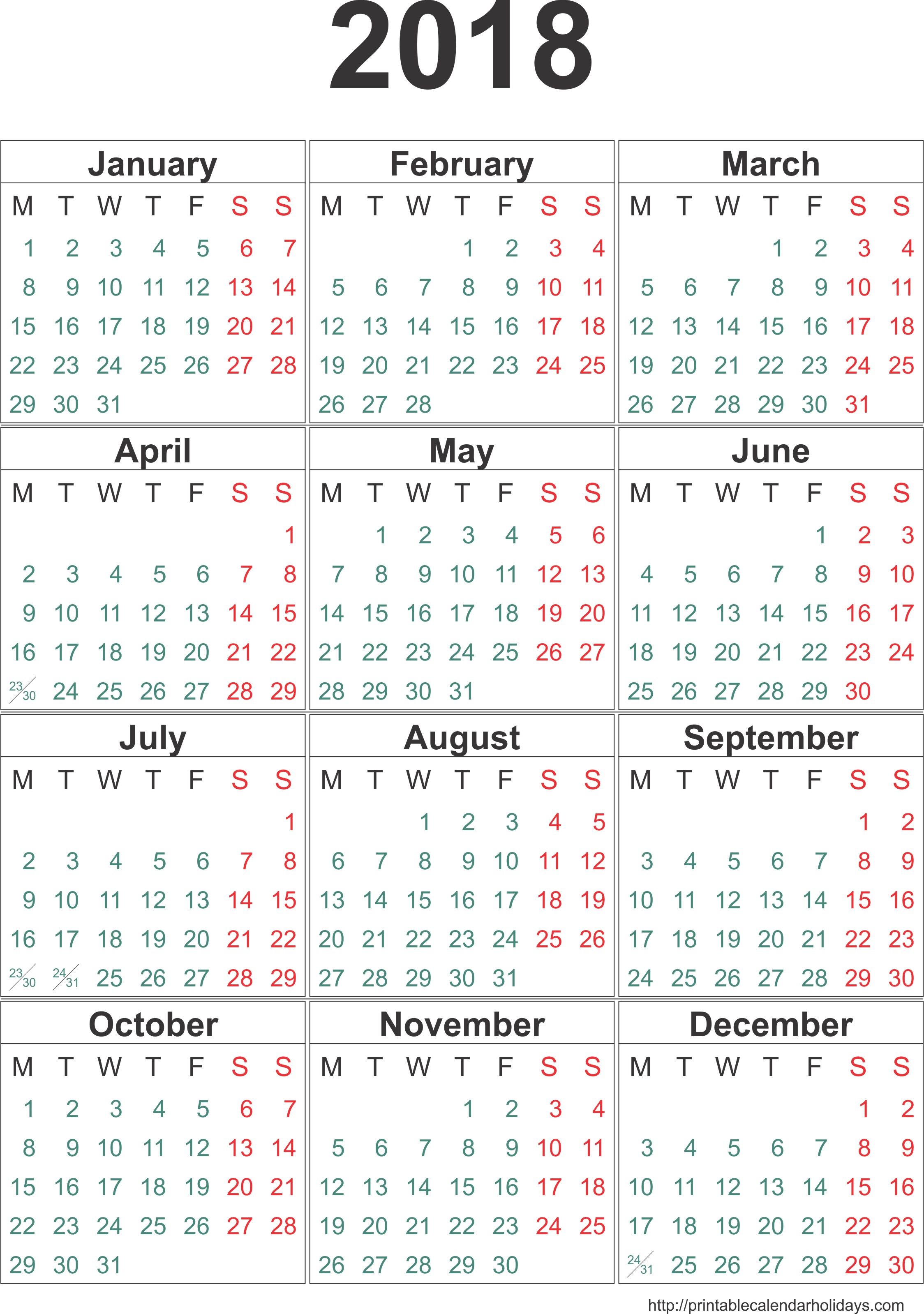 yearly calendar 2018 536