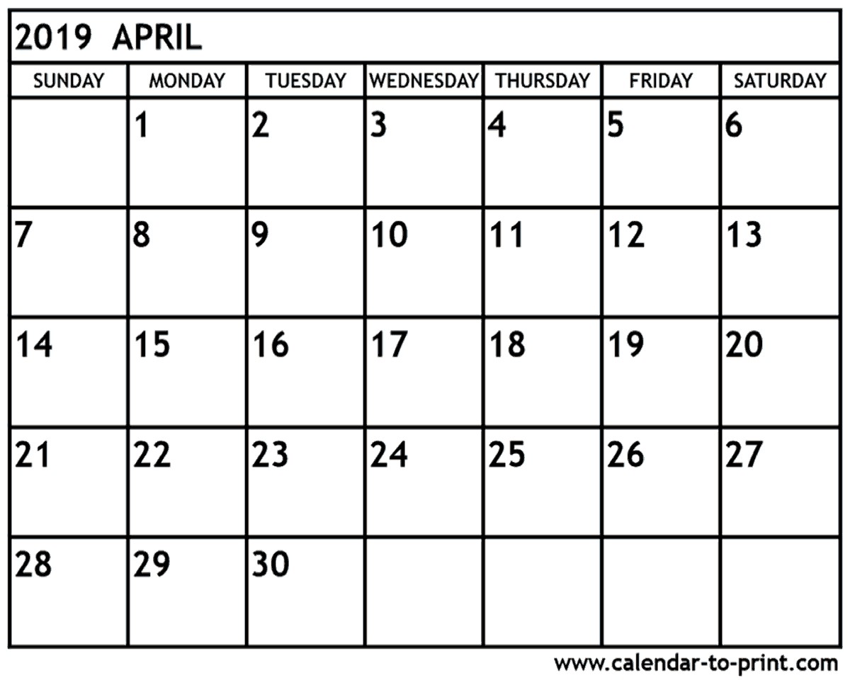 April 2019 Printable Calendar April 2019 Calendar Printable