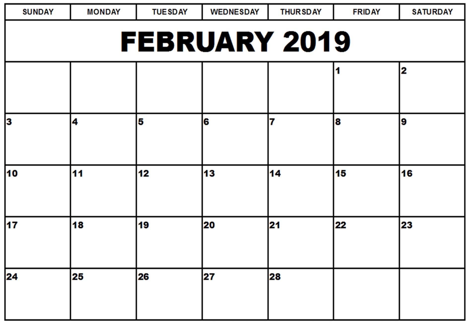 february 2019 printable calendar
