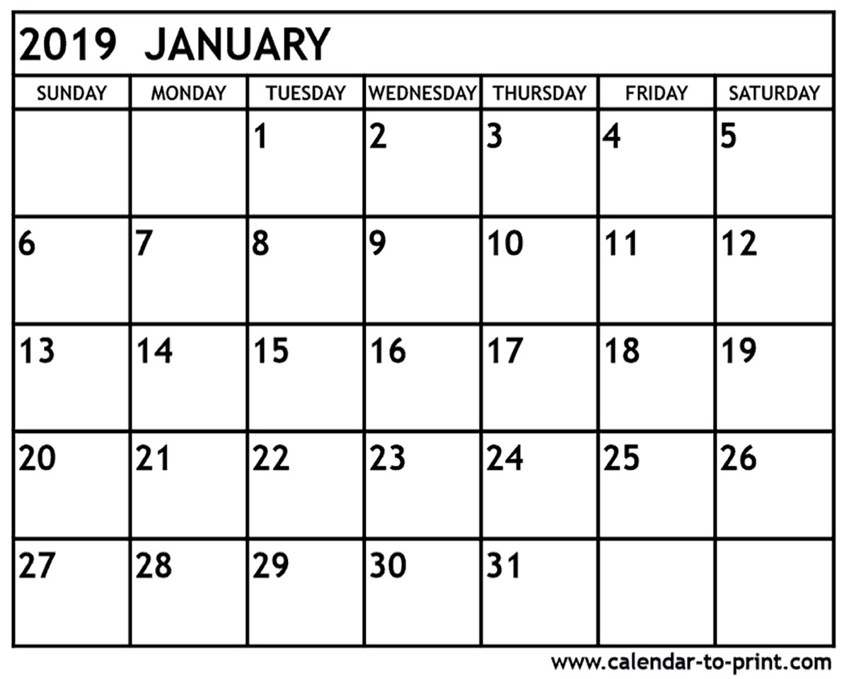 january 2019 printable calendar 1619
