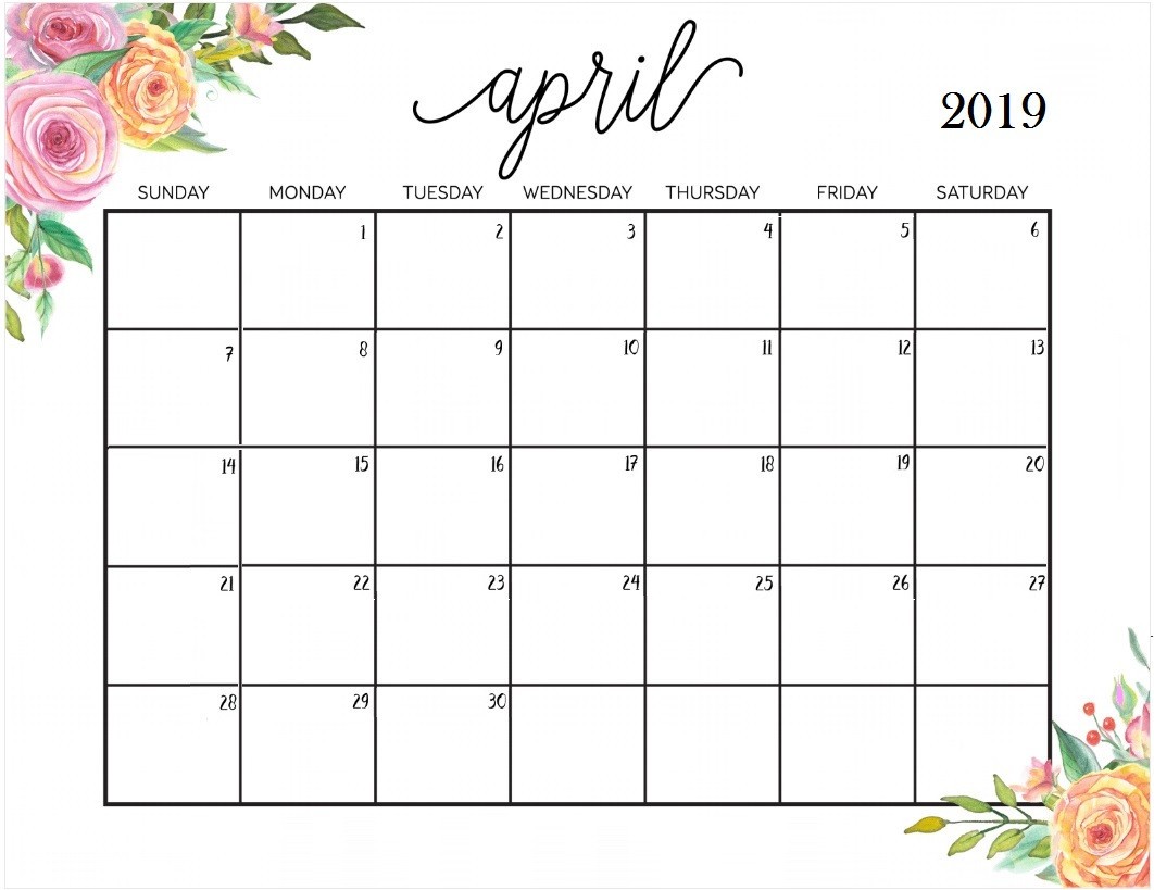 april 2019 calendar cute weekly printable adorable with holidays