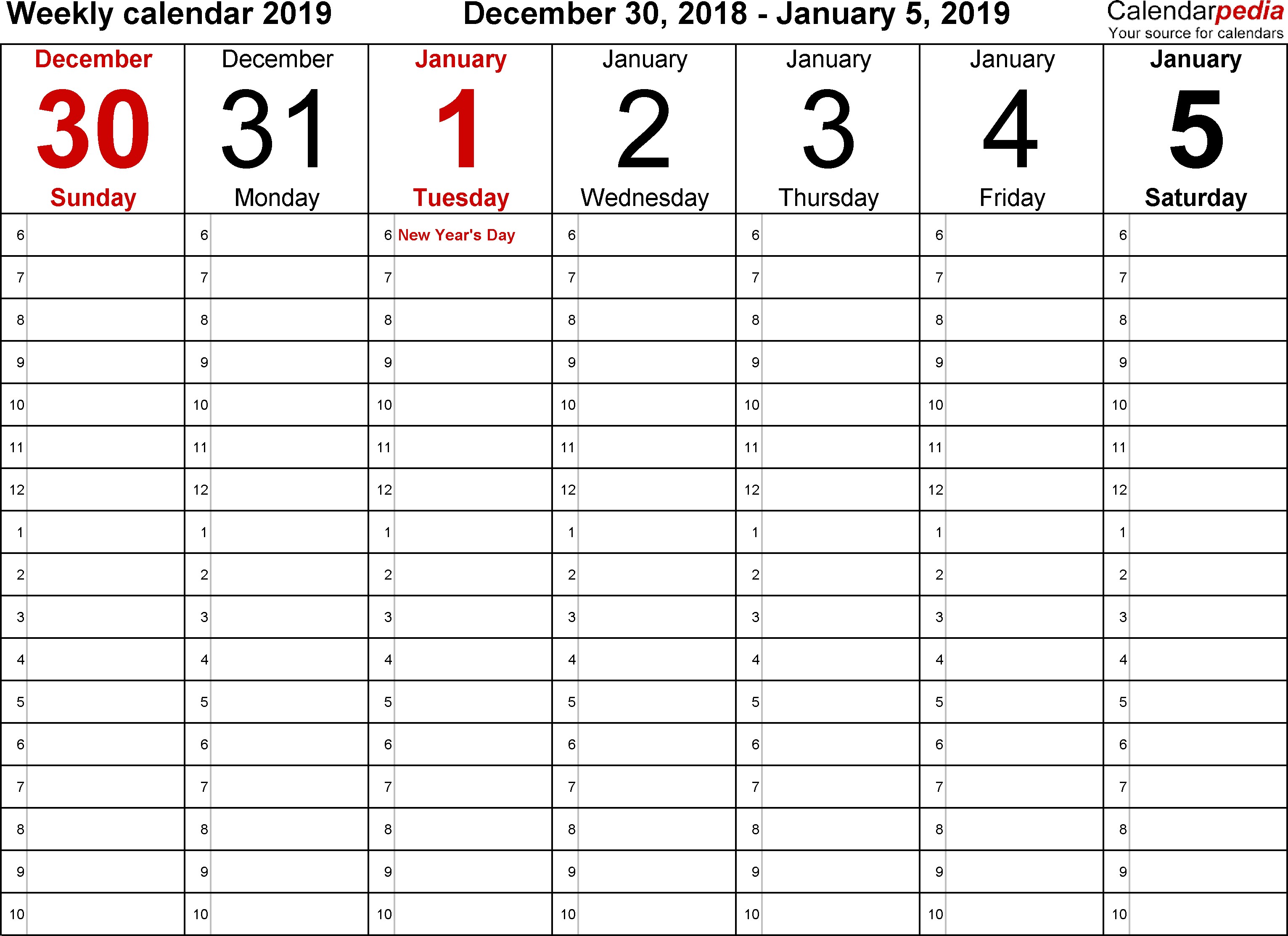 weekly calendar 2019 pdf templates