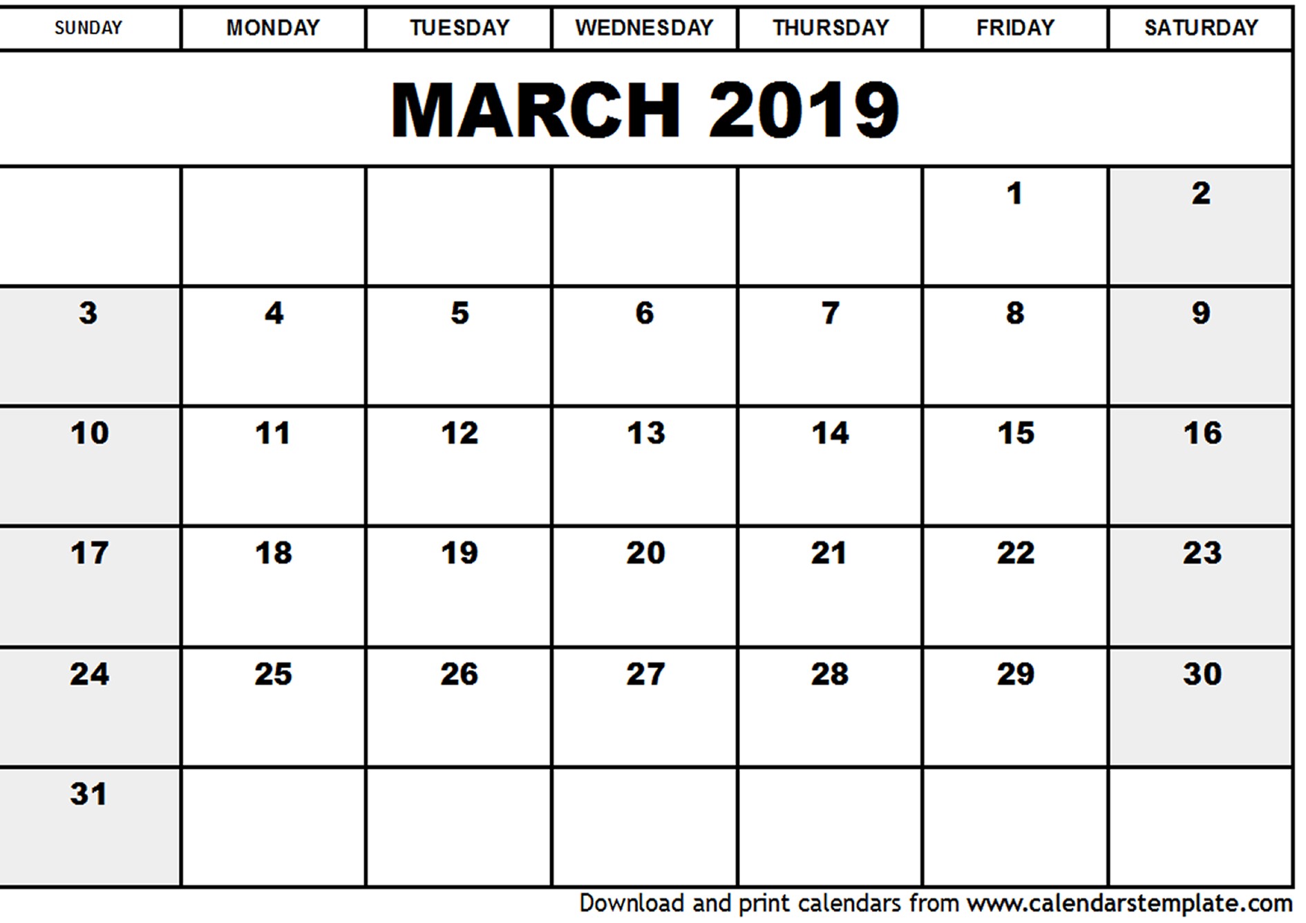 march 2019 calendar template 1699