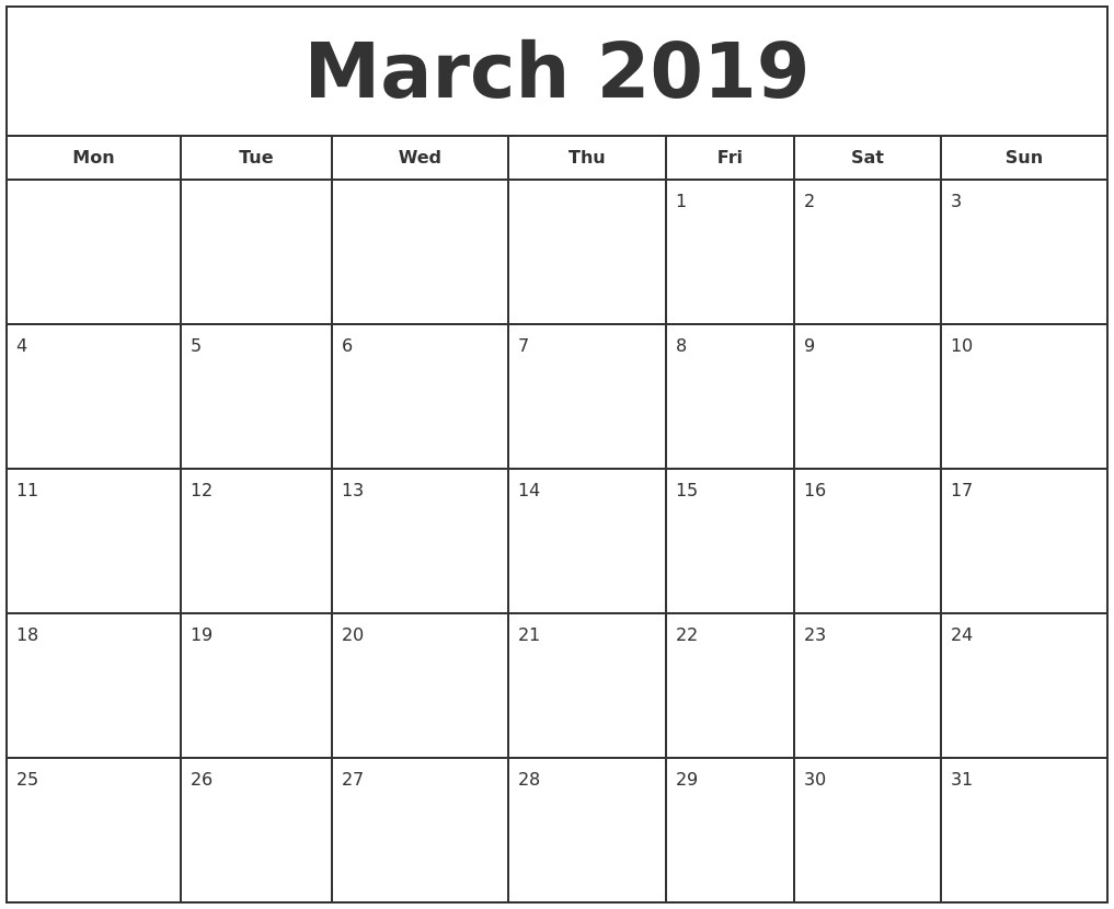 march 2019 print free calendar
