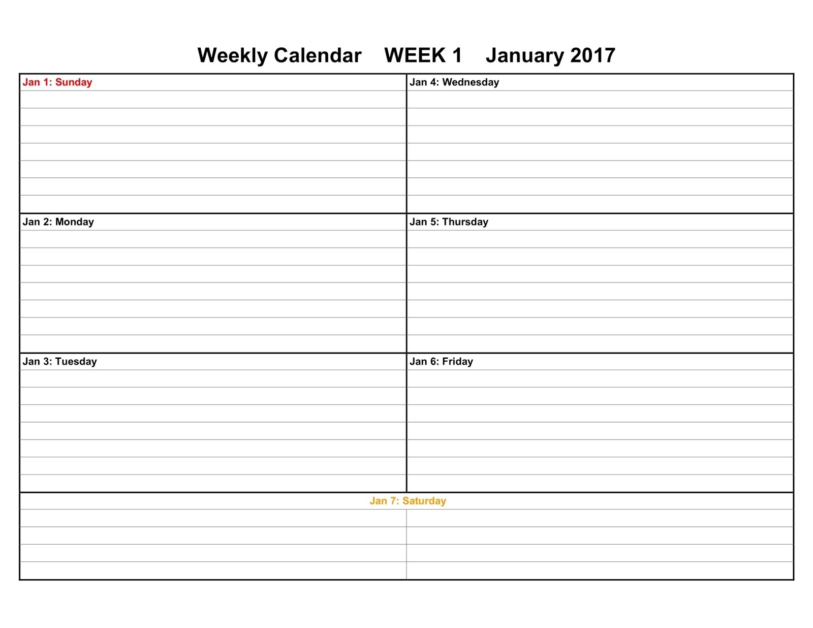 Calendar Weekly Printable 2017 Weekly Calendar Templates