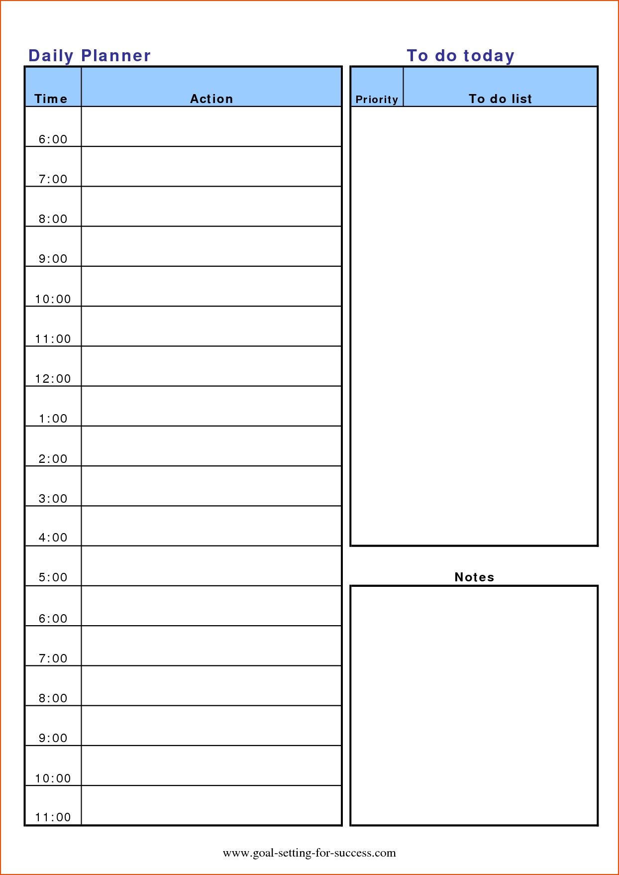 Daily Printable Calendar Search Results for “hourly Daily Planner Printable