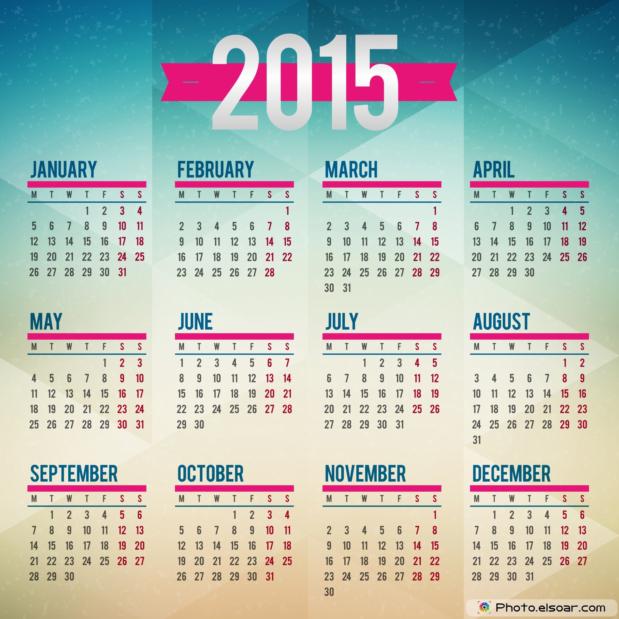 Design Printable Calendar 12 2015 Calendars – Distinctive Designs Free for All