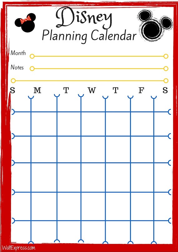 disney world printable calendar planner