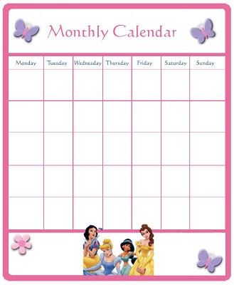 disney princesses printable calendar