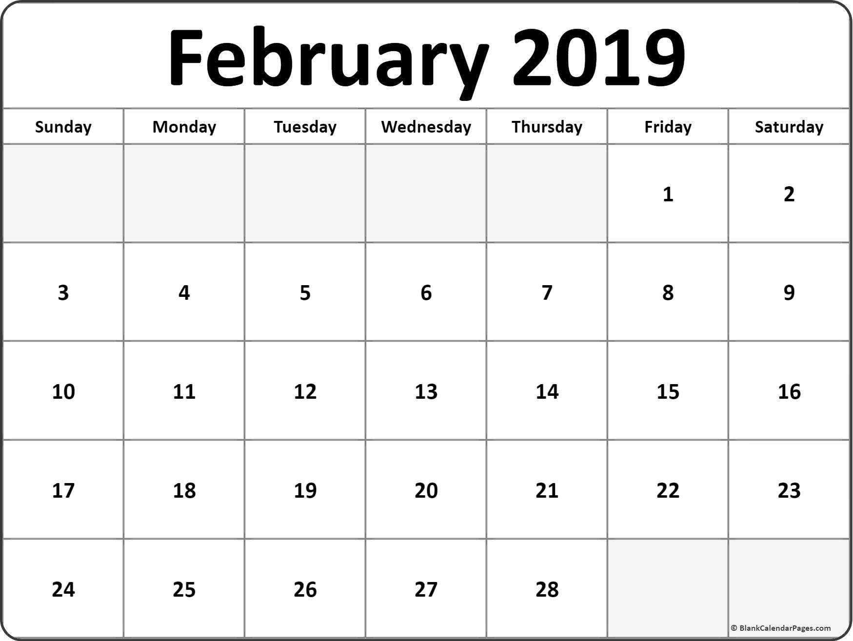 February Printable Calendar 2019 February 2019 Free Printable Blank Calendar Collection