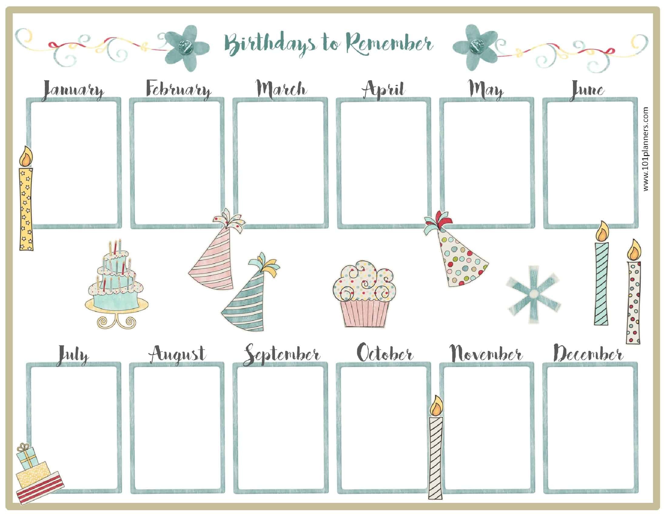 Free Birthday Calendar Printable Free Birthday Calendar
