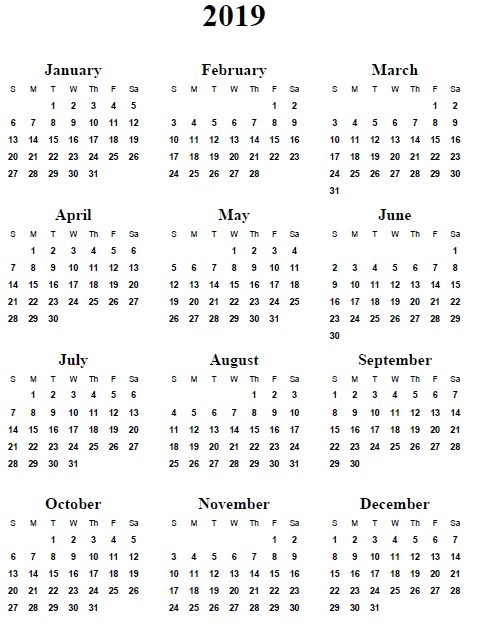 Free Calendar Printable 2019 Free Printable 2019 Yearly Calendar