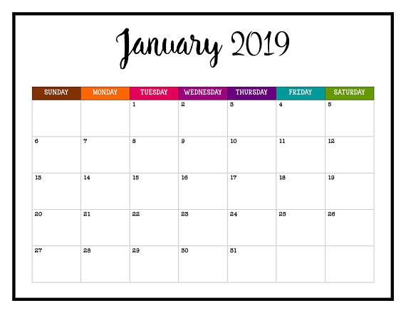Free Cute Printable Calendars 2019 January 2019 Calendar Cute