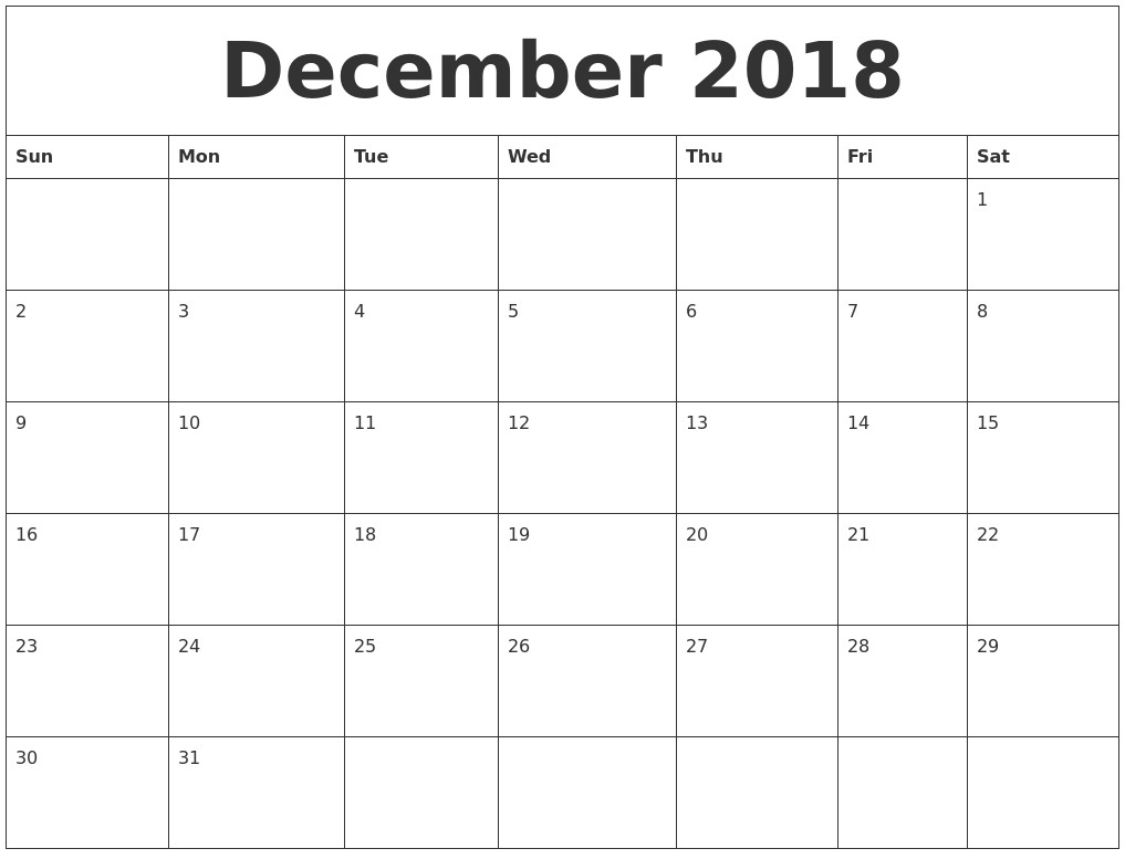 december 2018 free calendars to print