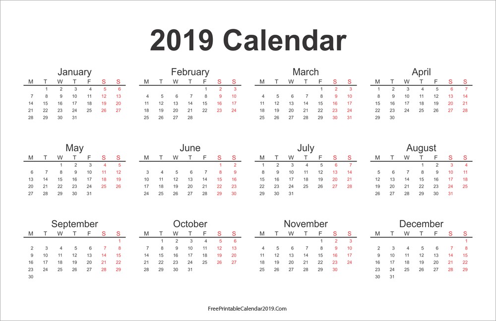 Free Printable Calendar 2019 with Holidays Free Printable Calendar 2019 with Holidays In Word Excel Pdf
