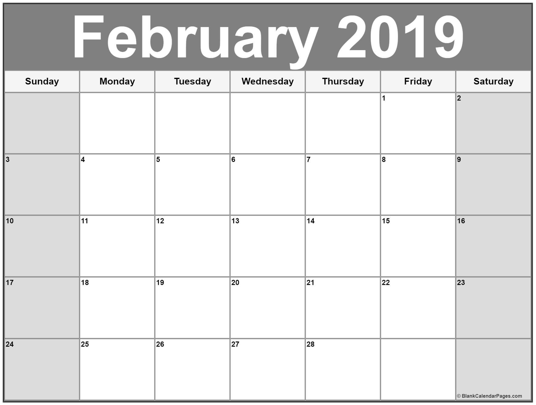 Free Printable Calendar Feb 2019 February 2019 Calendar