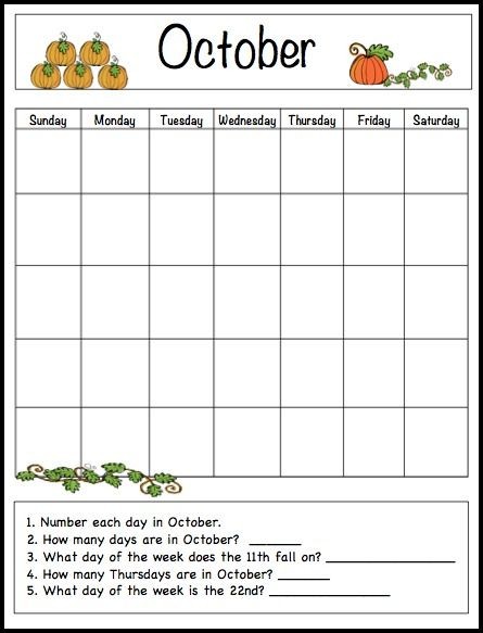 Free Printable Kids Calendars October Learning Calendar Template for Kids Free
