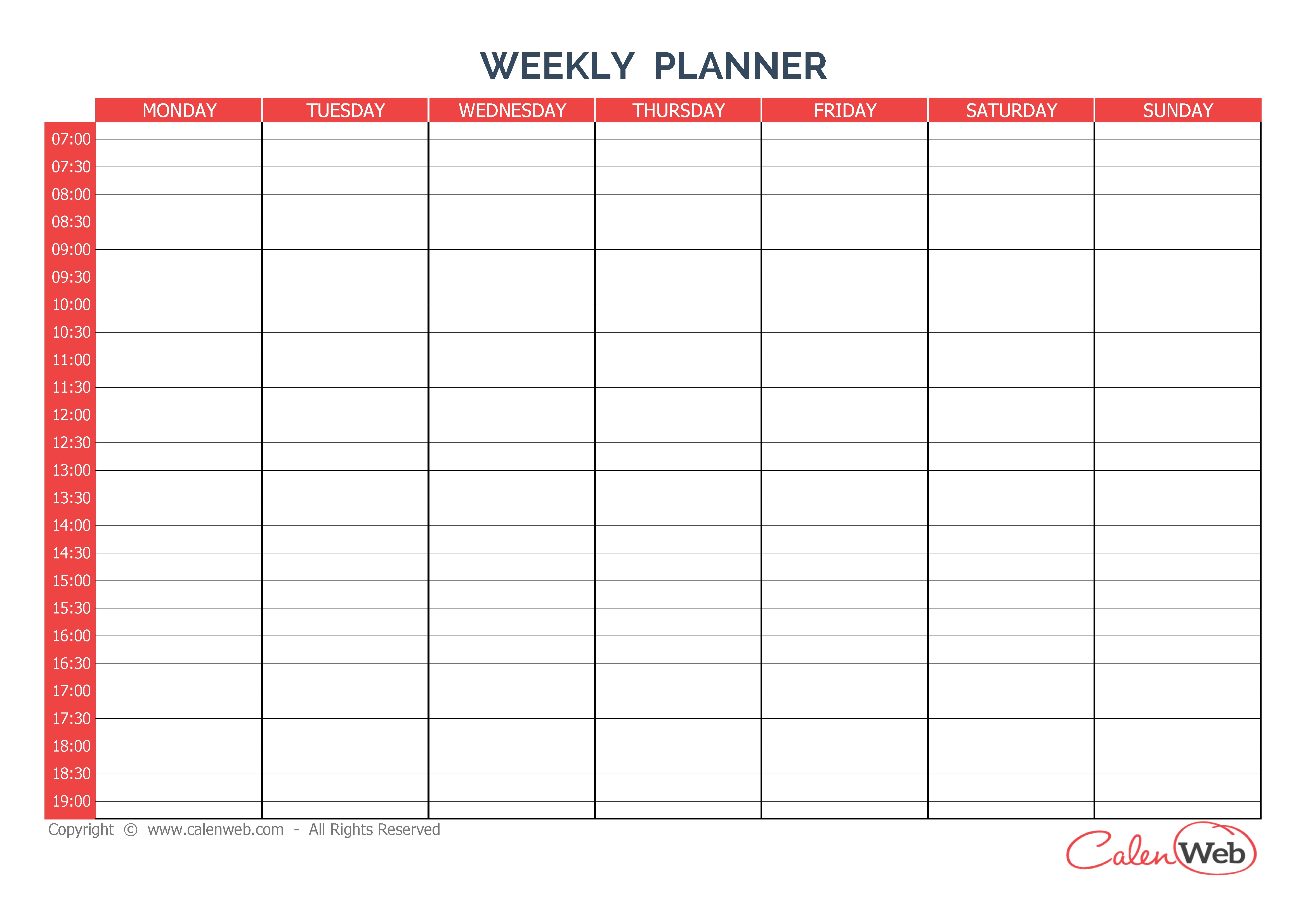 Free Printable Planner Calendar Weekly Calendar Planner