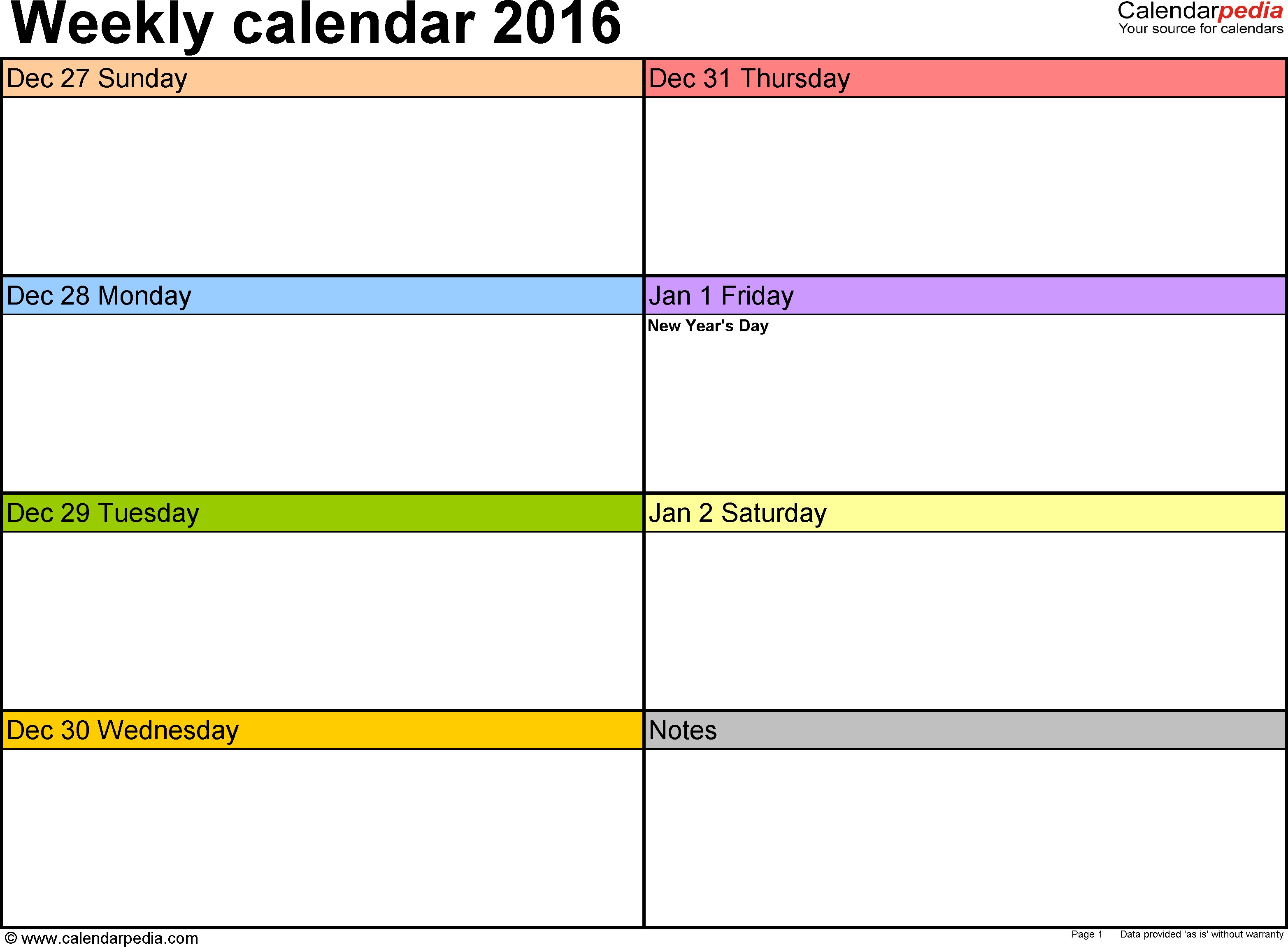 Free Printable Weekly Calendar Template Weekly Calendar 2016 for Pdf 12 Free Printable Templates
