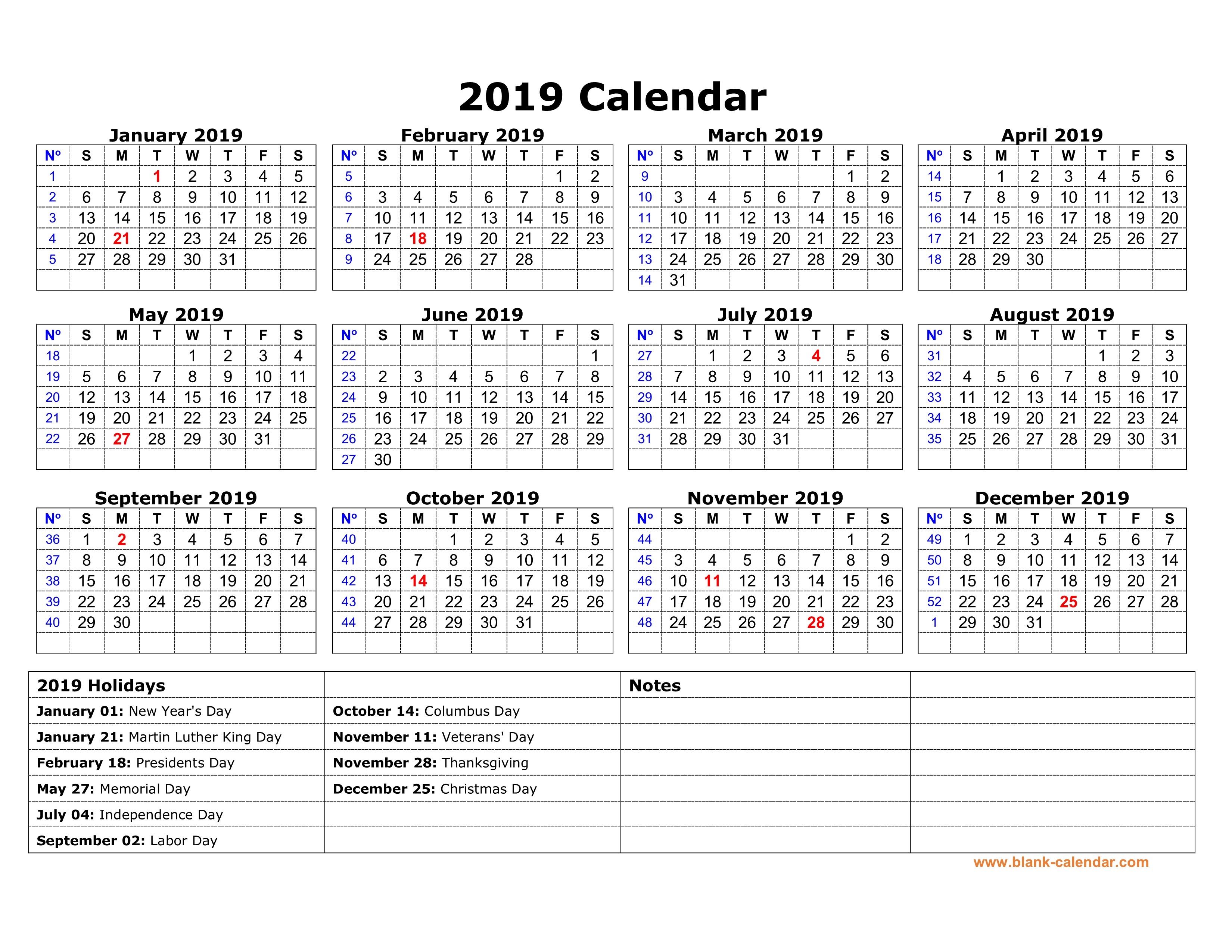 Free Printables Calendar 2019 Free Download Printable Calendar 2019 with Us Federal