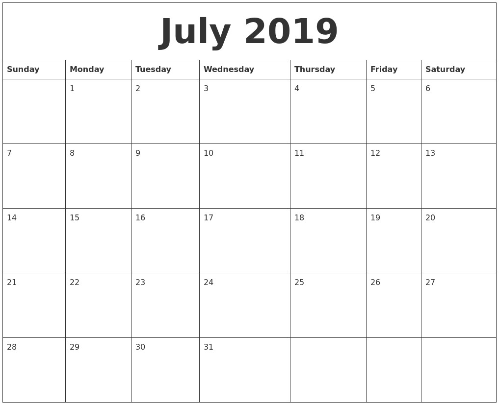 july 2019 printable calendar pages