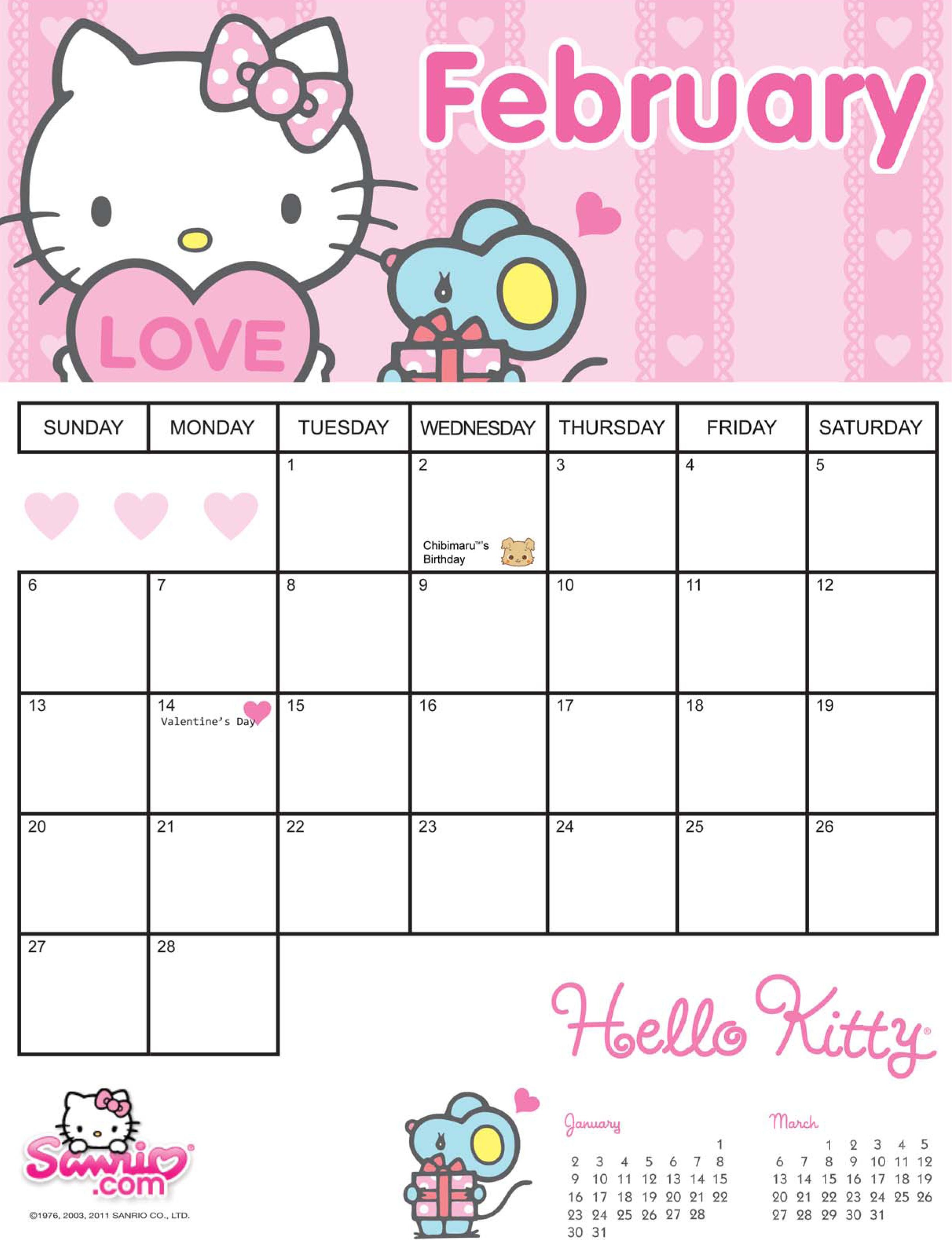 Printable Hello Kitty Calendar 2021 2022 Calendar