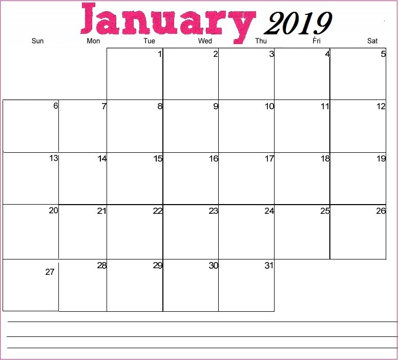 January 2019 Printable Calendar Printable January 2019 Calendar