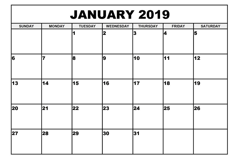 January Printable Calendar 2019 2019 January Calendar Free – Calendar Template Letter