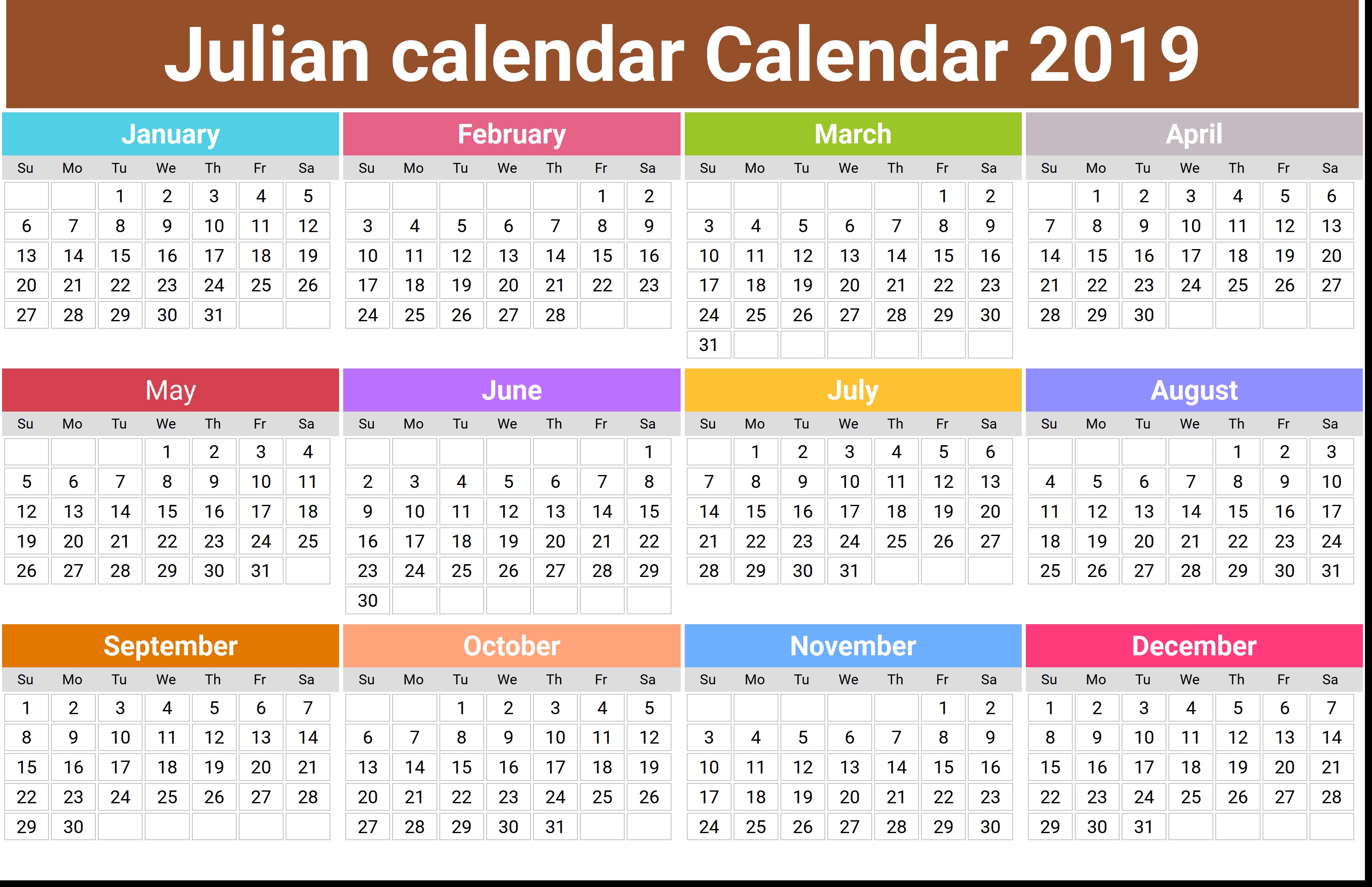 annual julian calendar calendar 2019