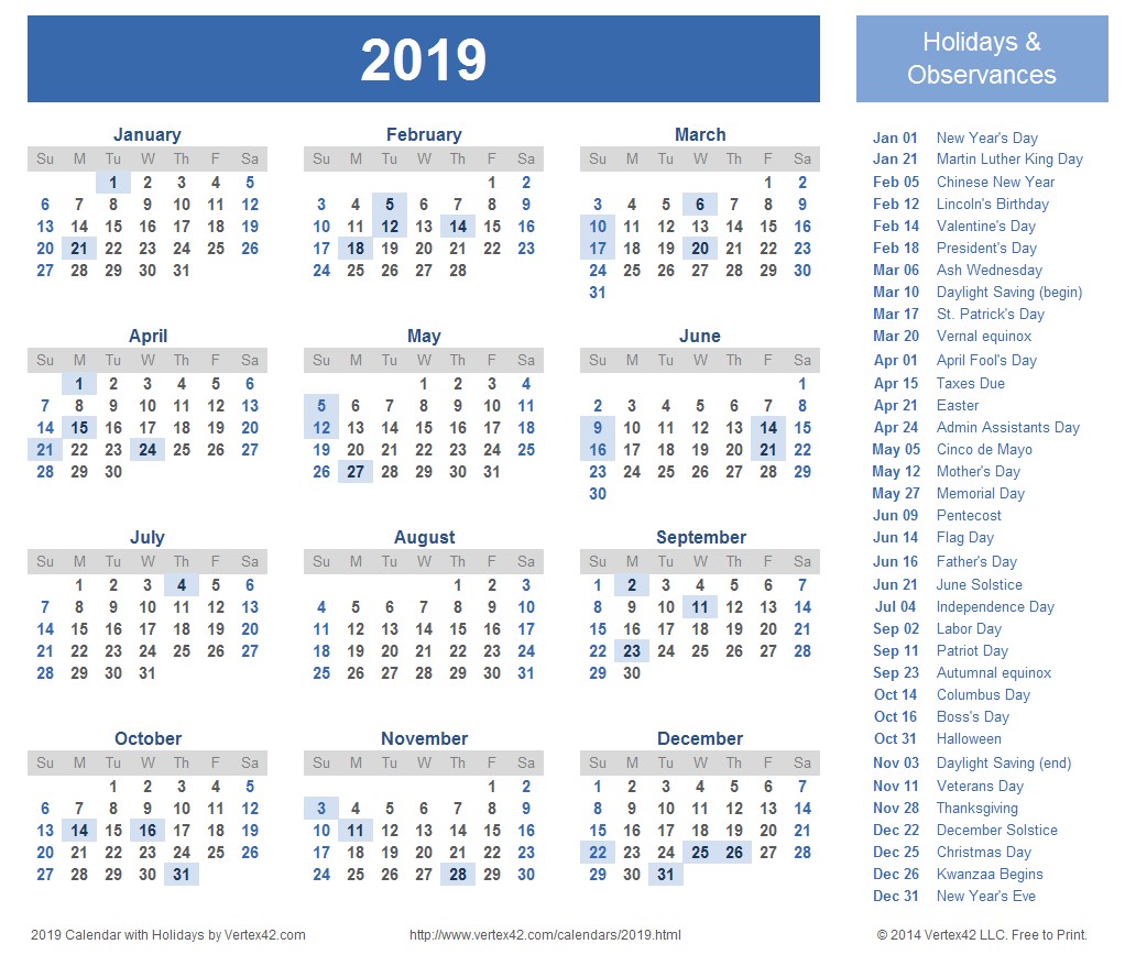2019 calendar word 128