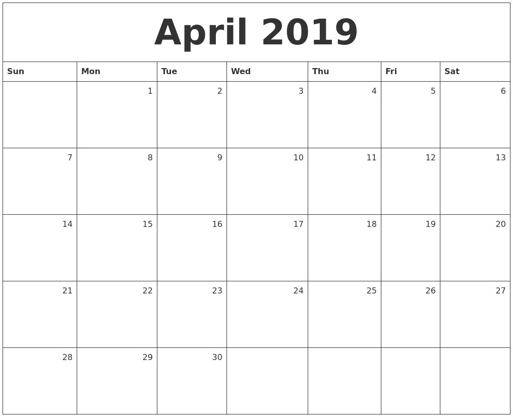 Monthly 2019 Printable Calendar September 2019 Free Calendar