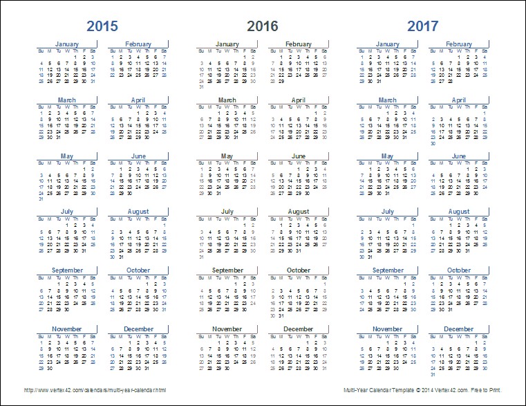Multi Year Calendar Printable Multi Year Calendars