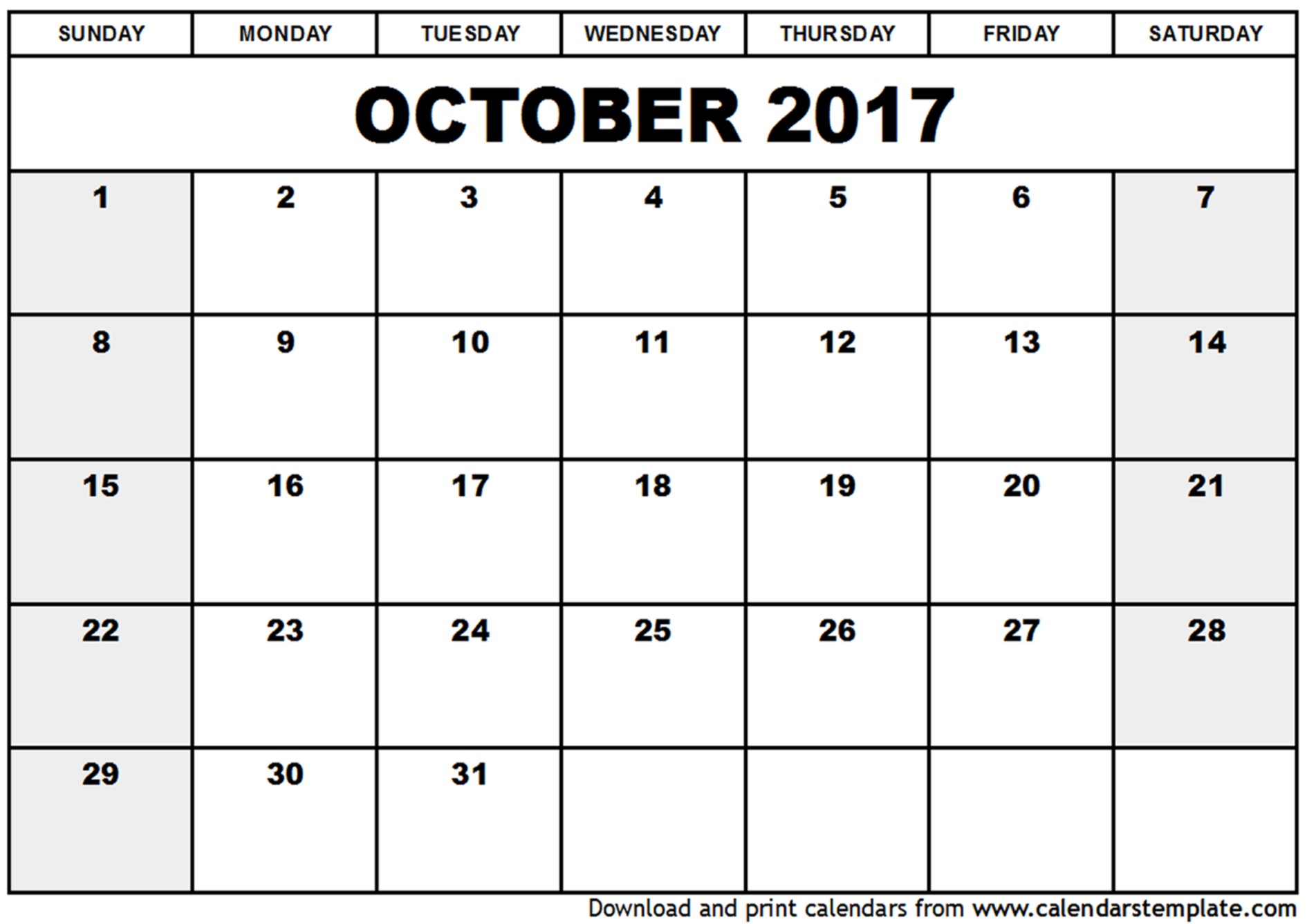 october 2017 calendar printable