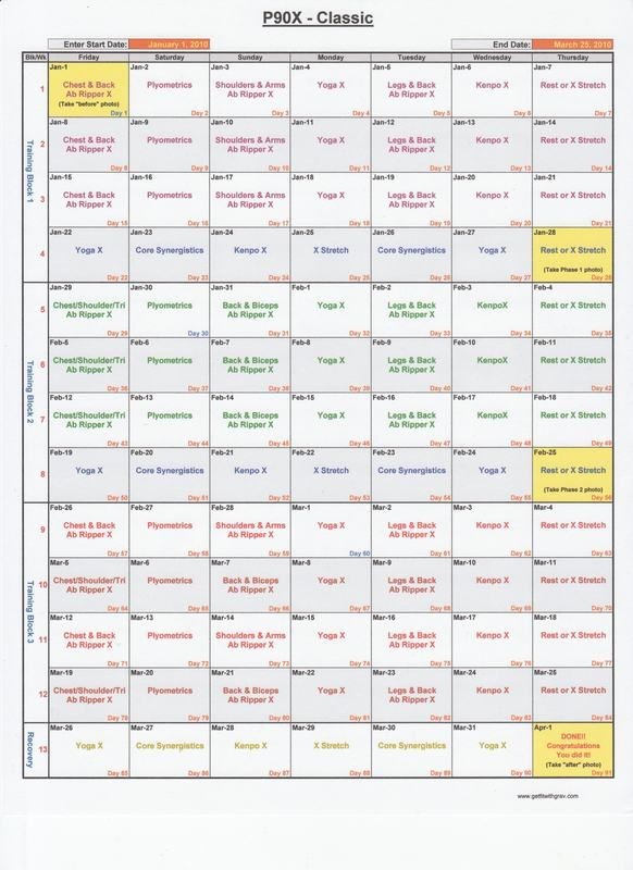 P90x Printable Calendar P90x Workout Calendar Excel Free
