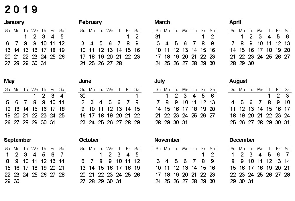 Printable 2019 Calendar Yearly Printable Calendar 2019 Yearly Calendar Download