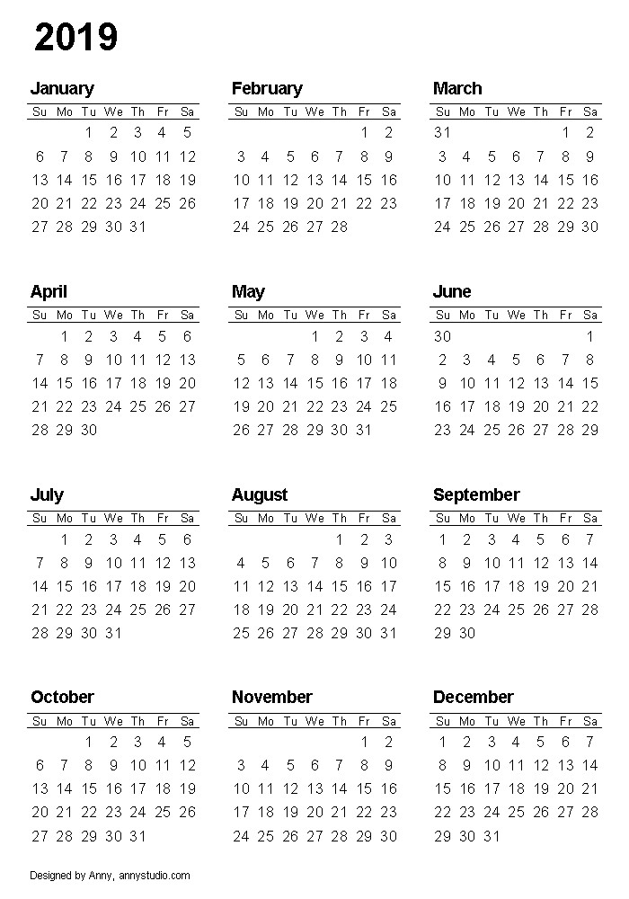 Printable 2019 Calendars Free Printable Calendars and Planners 2017 2018 2019 2020