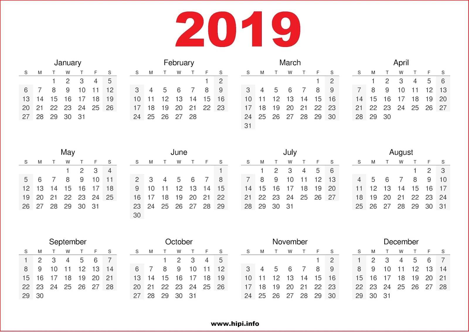2019 calendar printable free free 73