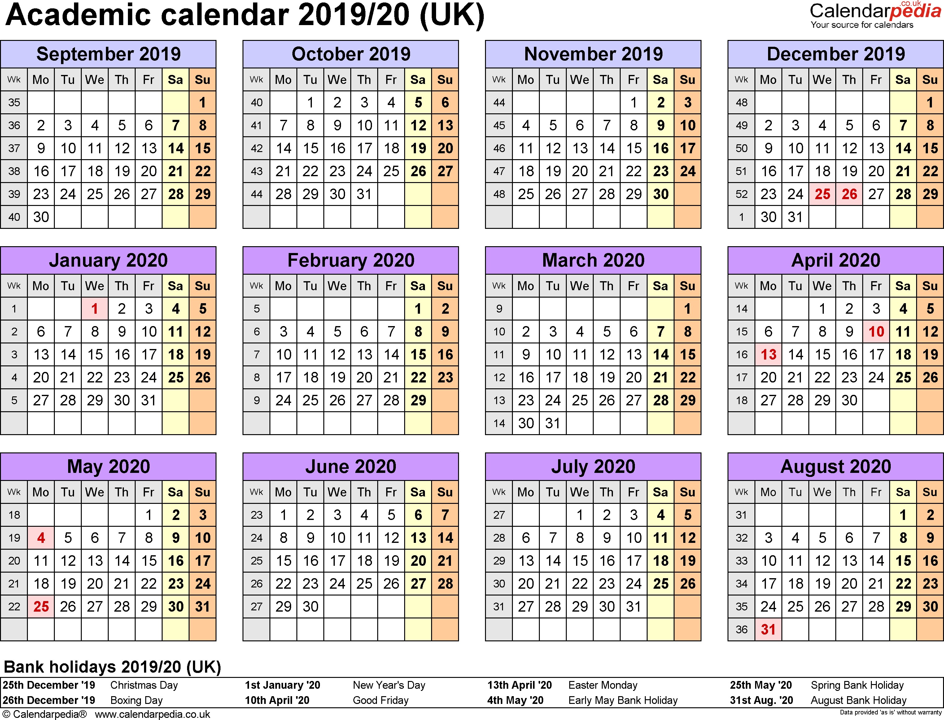 Academic Calendar Template 2018-2019 from www.bizzieme.com