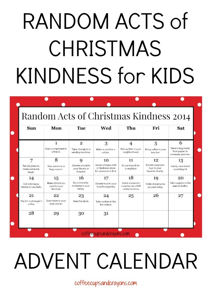 random acts christmas kindness printable advent calendar