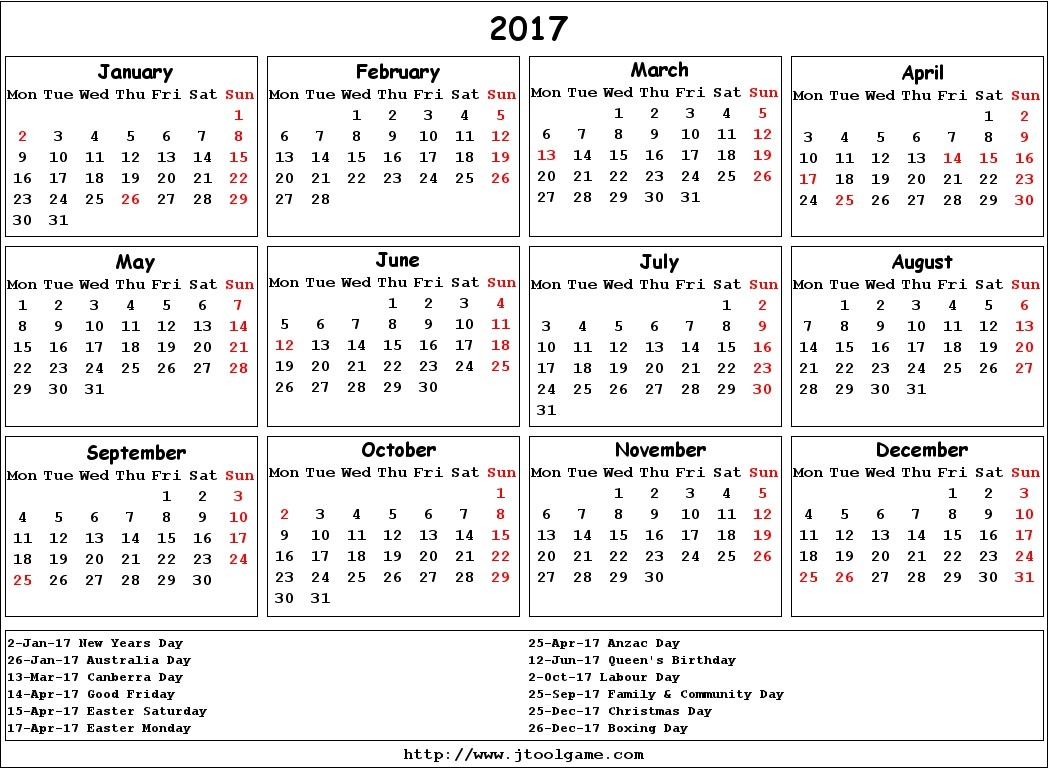 2017 calendar australia 110