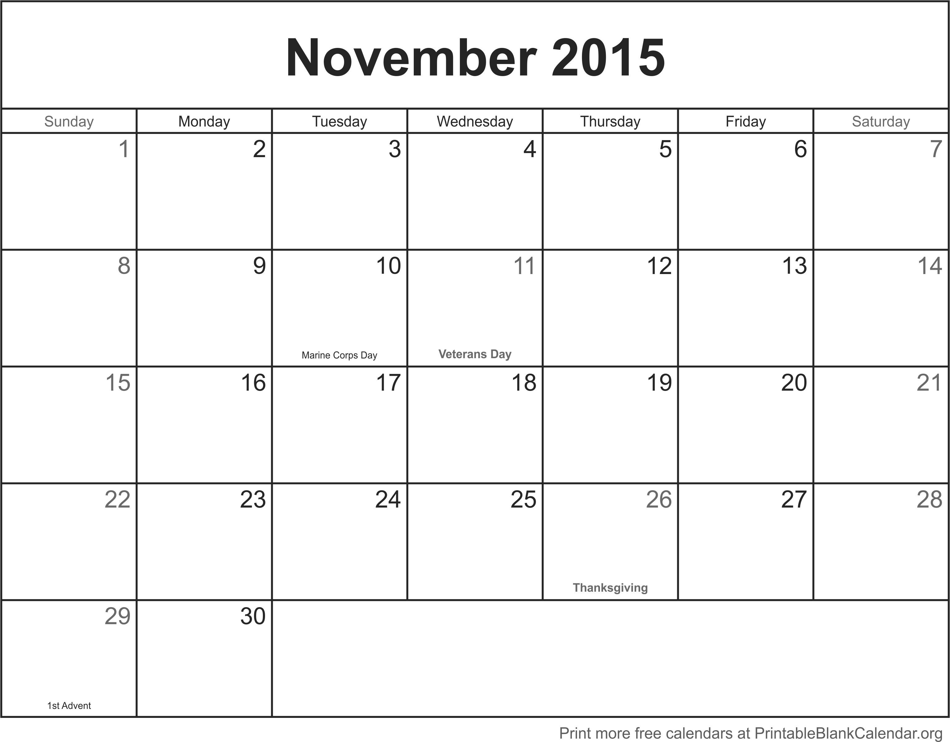 november 2015 printable calendar