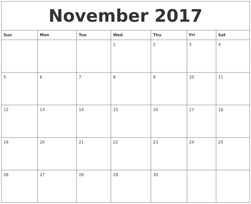 november 2017 blank calendars to print